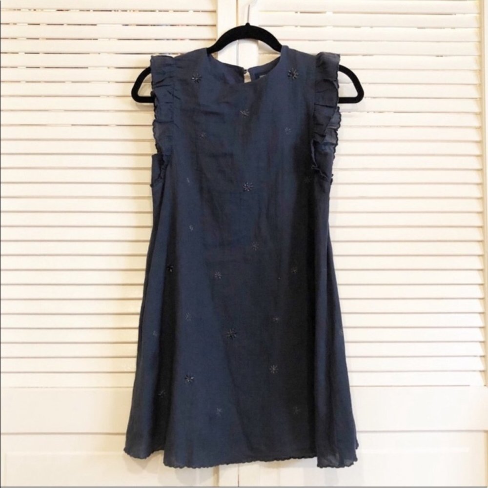 Zadig & Voltaire Girl’s Navy Ruffle and Beaded Shift Dress